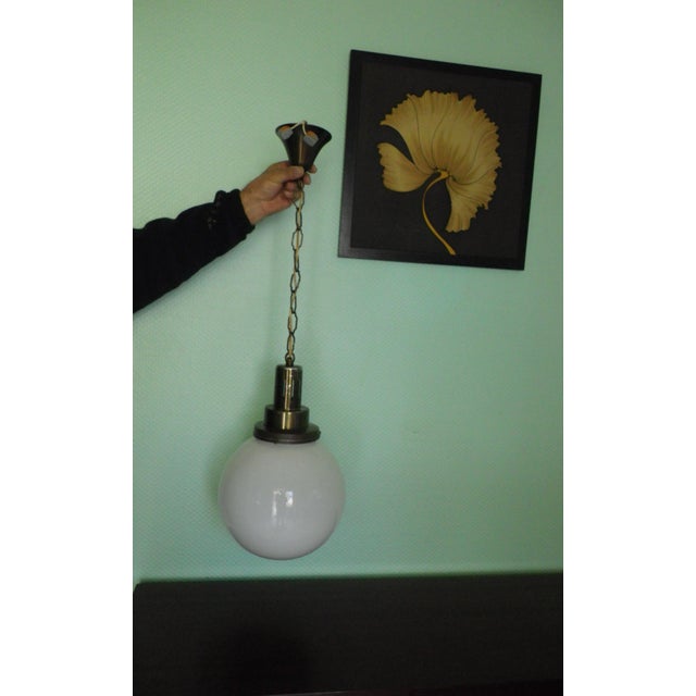 Art Deco Minimalist Opaline Glass Globe Pendant Light, 1950s For Sale - Image 11 of 17
