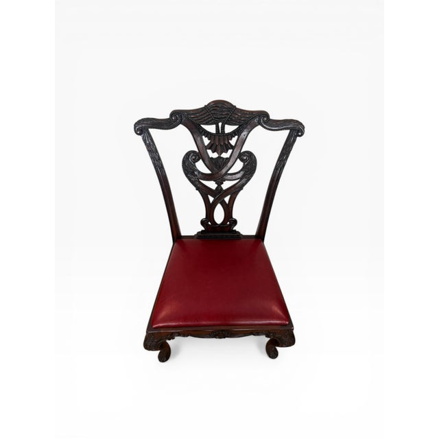 Set of Six Henredon Chippendale-Style Dining Chairs With Red Leather For Sale In Boston - Image 6 of 16