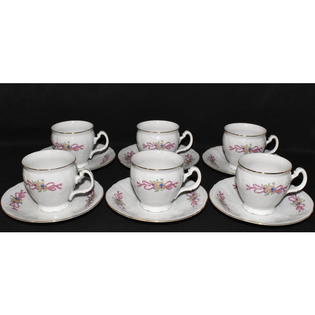 Late 20th Century Concordia Lesov Bohemian Fine Bone China Teacups & Saucers Set- 12 Pieces For Sale - Image 13 of 13