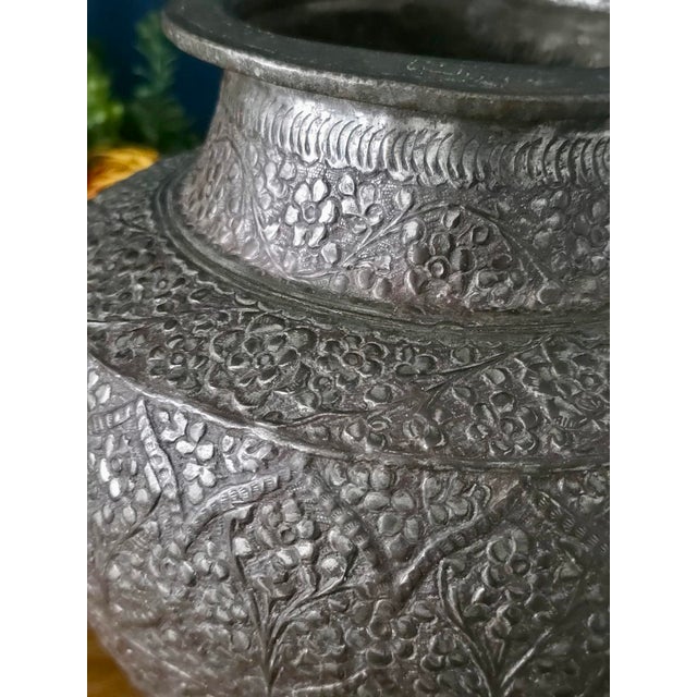 Antique Repoussé Silver-Plated Copper Vase, Likely Indian, Early 20th Century For Sale - Image 12 of 17