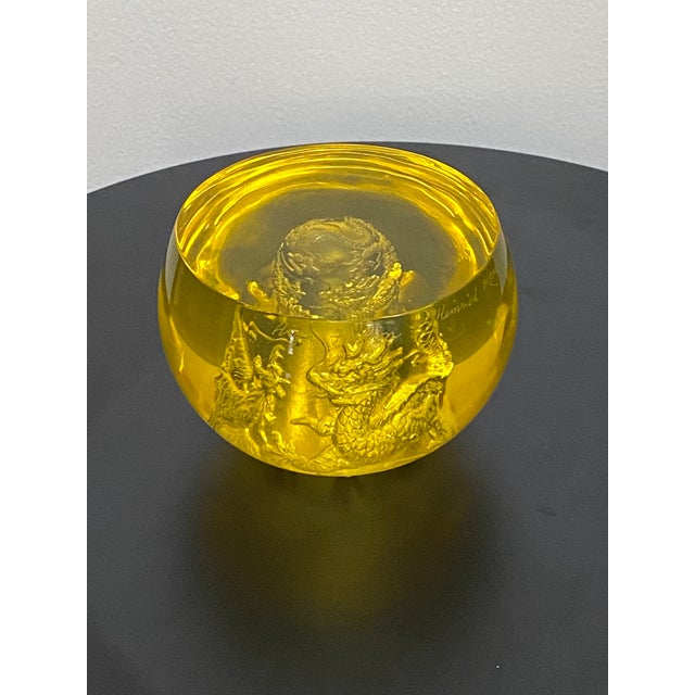 2000 Heinrich Wang Liuli Crystal Dragon Rooster Bowl For Sale - Image 9 of 16