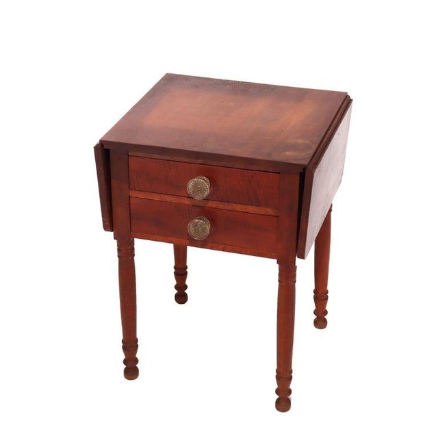 Traditional Antique Sheraton Cherry & Tiger Maple Two Drawer Drop Leaf Table C1840 For Sale - Image 3 of 6