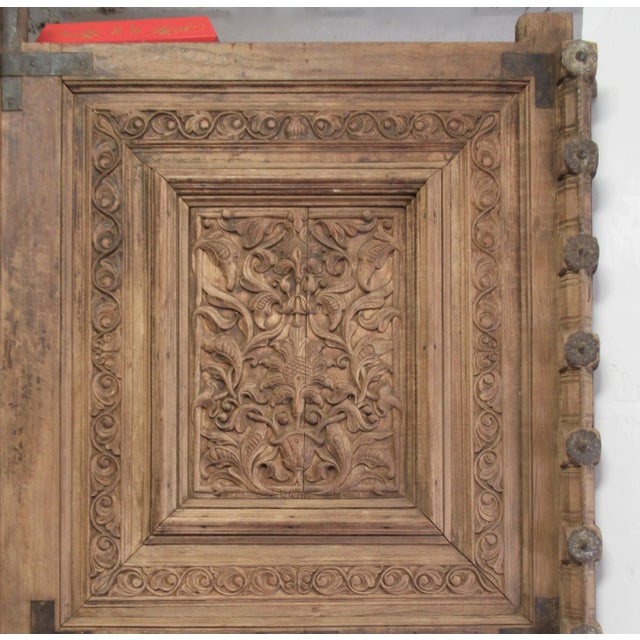 Wood Vintage C1870's - C.1910's Imported Moroccan Large Hand Honed and Carved Wood & Iron Forged Doors - a Pair For Sale - Image 7 of 13