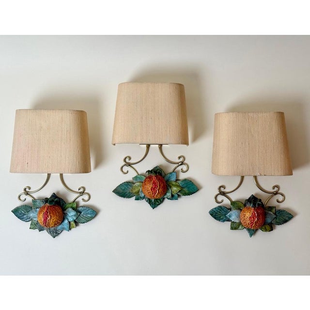 Italian Hand-Painted Pomegranate Sconces, 1970s, Set of 3 For Sale - Image 4 of 17