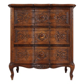 Small Danish Rococo Style Hand-Carved Oak Chest of Drawers, 1940s For Sale