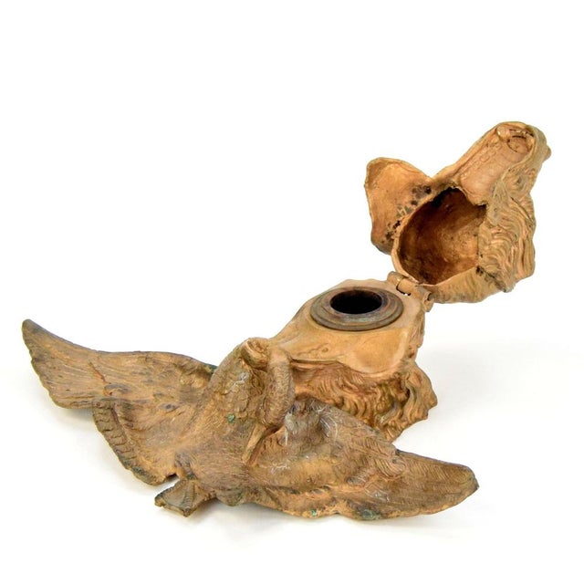 Antique Bronze Hunting Dog Inkwell with Duck, 1900s For Sale - Image 4 of 7