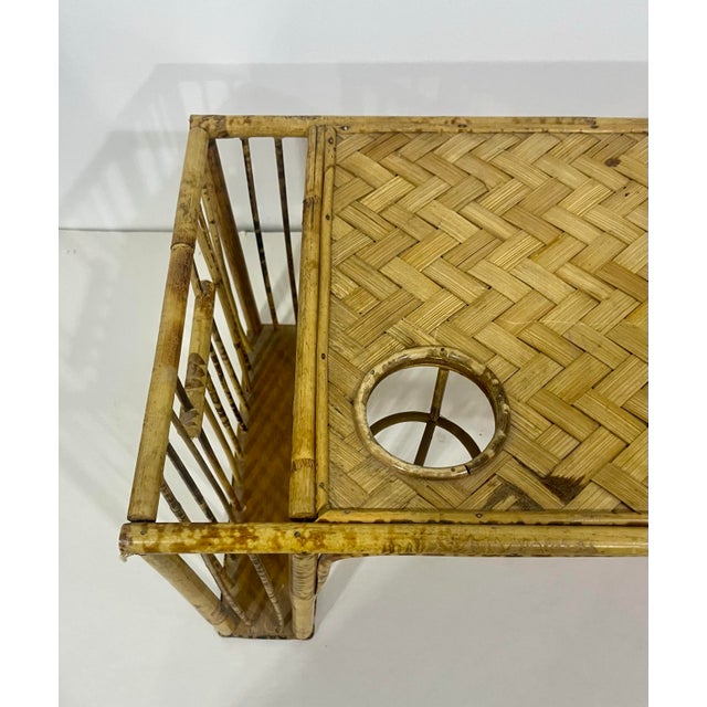Vintage Bamboo and Rattan Bed Breakfast Tray Lap Desk Cup Magazine Holder For Sale - Image 4 of 6