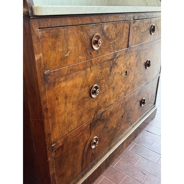 Vintage Chest of Drawers in Walnut with Marble Top, 1930s For Sale - Image 4 of 14