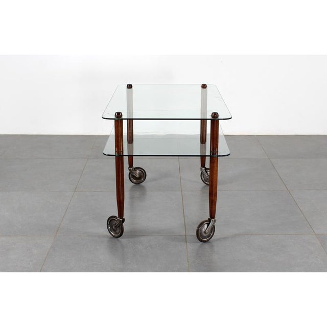 Wood Wood and Glass Coffee Serving Cart attributed to Gio Ponti for Vitrex, Italy, 1940s For Sale - Image 7 of 17