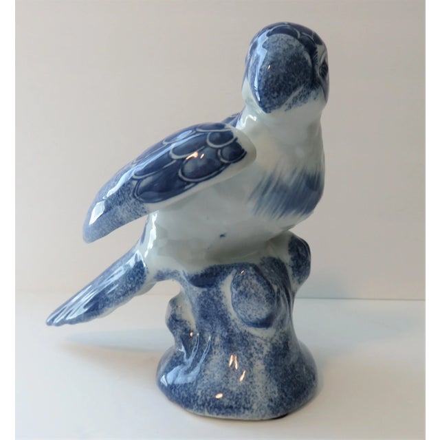 Vintage Blue and White Chinoiserie Parrot Figurine For Sale - Image 4 of 9