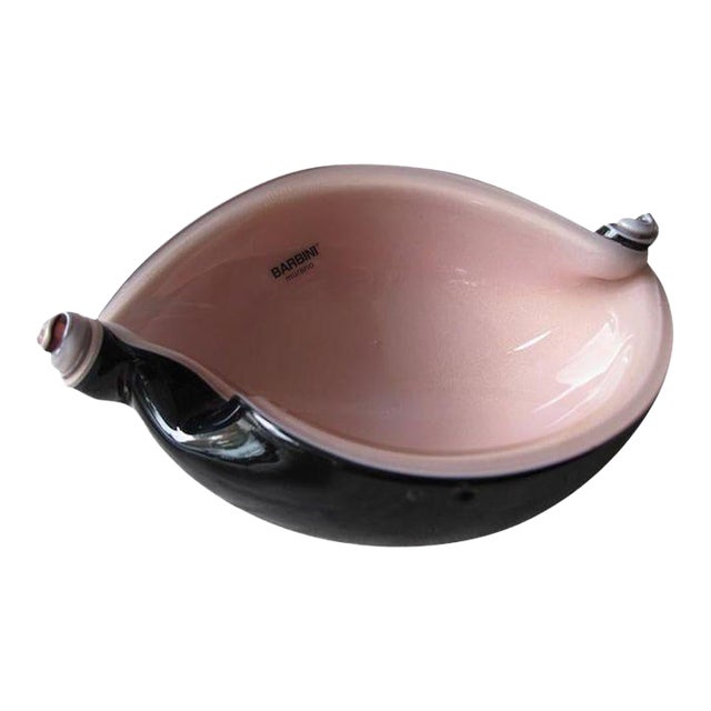 1950s Alfredo Barbini Black & Pink Murano Glass Shell Dish For Sale