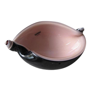 1950s Alfredo Barbini Black & Pink Murano Glass Shell Dish