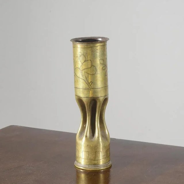 1930s Military Bullet Vase in Worked and Engraved Brass For Sale - Image 5 of 7