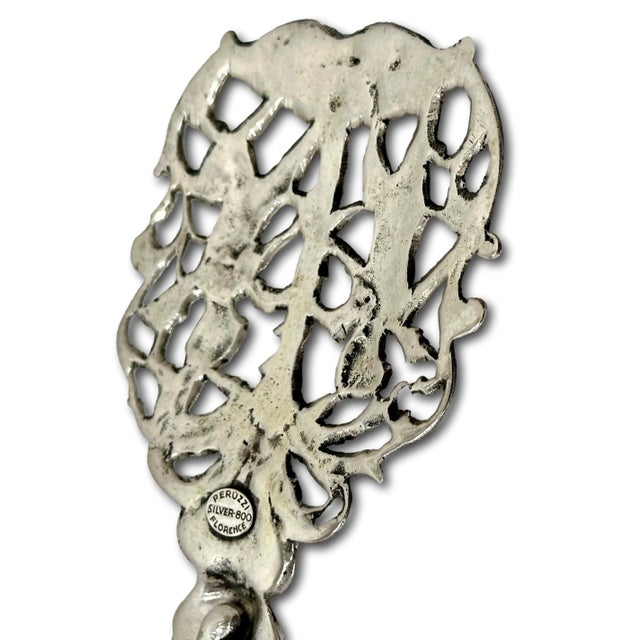 Silver Fancy Antique Signed Peruzzi Italy Rococo Style Solid 800 Grade Coin Silver Pastry - Cannoli Serving Tongs For Sale - Image 8 of 12