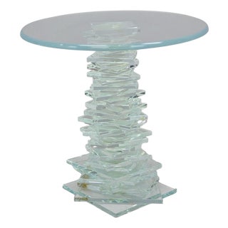 Vintage Mid Century Modern Stacked Glass Skyscraper Round Accent Side Table For Sale