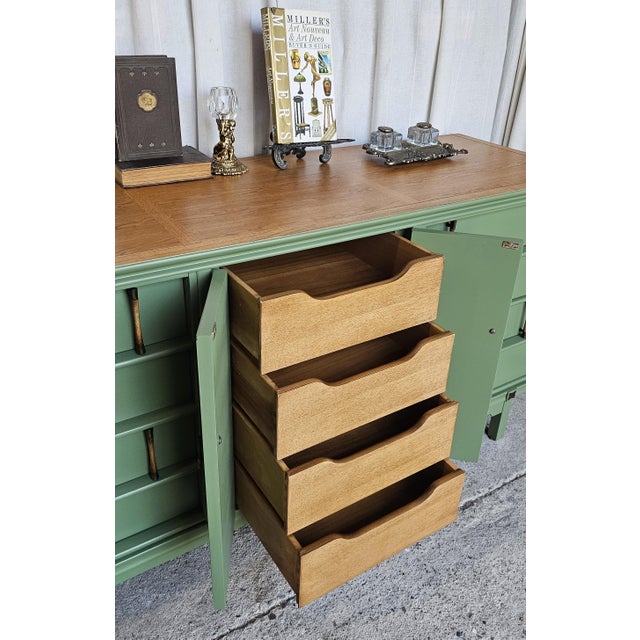 Thomasville Green Dresser, Tamerlane Collection, Mid Century Modern, Credenza 1950's For Sale - Image 9 of 16