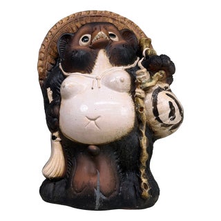 Large Shōwa Decorative Tanuki Raccoon Dog Shigaraki Earthenware, Japan, 1970s For Sale