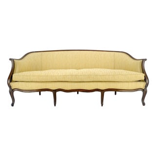 Fine Carved Gold Upholstery Country French c1920s Down Filled Cushion Sofa MINT For Sale
