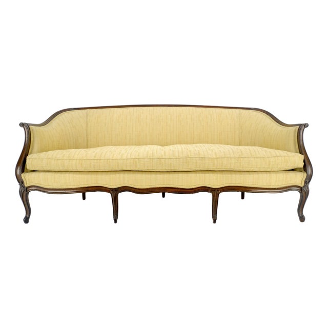 Fine Carved Gold Upholstery Country French c1920s Down Filled Cushion Sofa MINT For Sale
