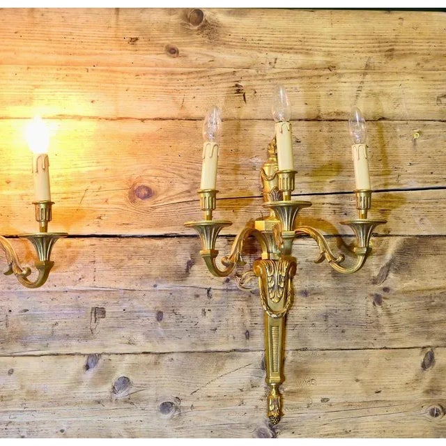 Large French Neoclassical Brass Wall Lights, 1900s, Set of 2 For Sale - Image 4 of 7