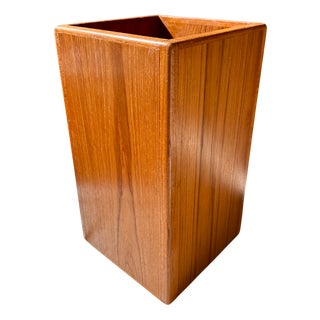 Large Brutalist Teak Sculptural Waste Basket, Denmark, 1970s For Sale