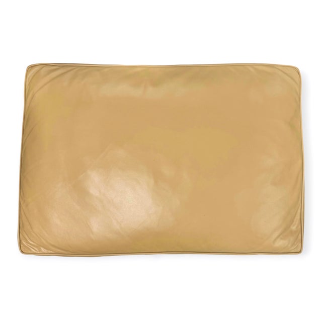 2010s Custom Camel Leather Ottoman With Dark Wood Block Feet by Danny Cannon Custom Upholstery For Sale - Image 5 of 5