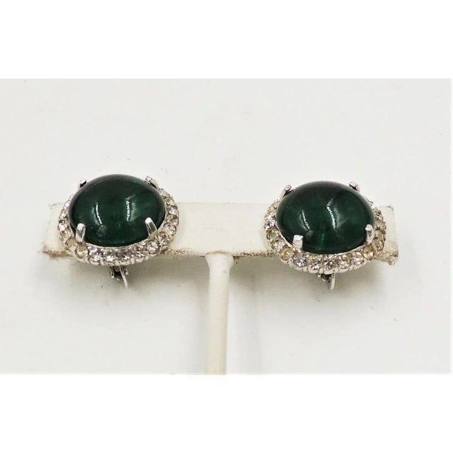 Silver Vintage Castlecliff Faux-Emerald & Clear Rhinestone Clip Earrings - 2 Pieces For Sale - Image 8 of 10