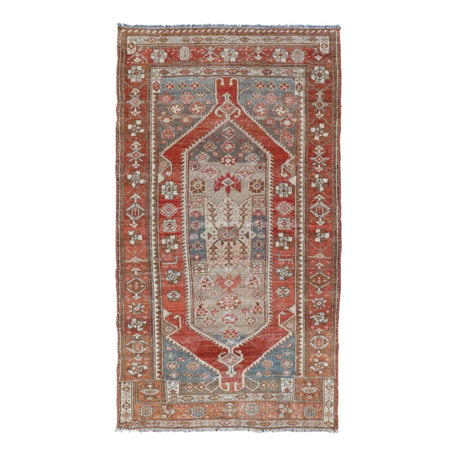 Antique Persian Hamadan Rug With Central Mihrab Motif & Earth Tones 3'10 X 7'6 For Sale