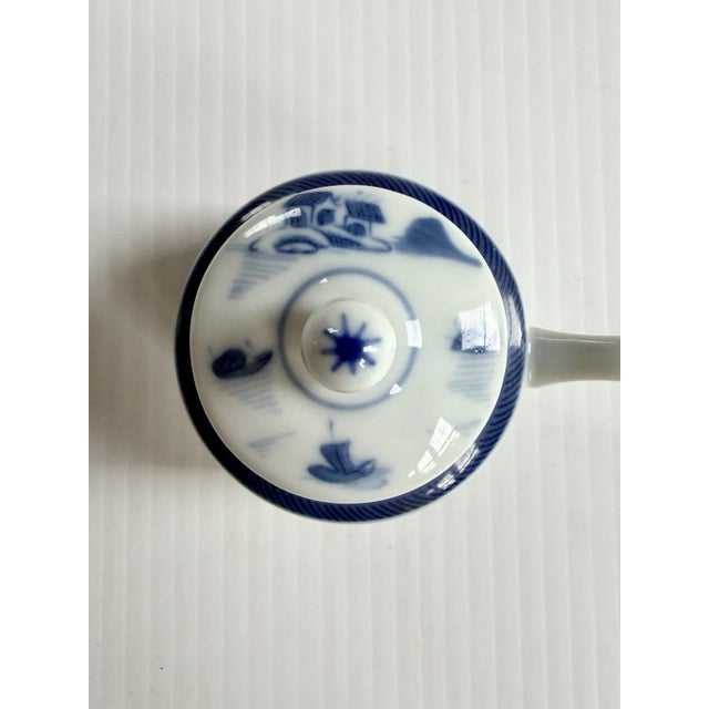 Ceramic Vintage Mottahedeh Blue Canton Mustard Condiment Jar With Lid, Portugal For Sale - Image 7 of 12