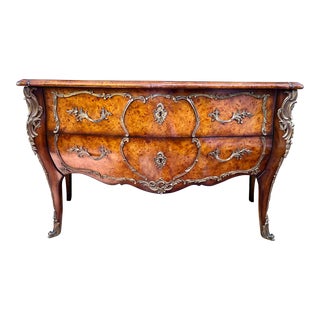 Mid 20th Century French Louis XV Theodore Alexander Ormolu-Mounted Mahogany and Poplar Burl Serpentine Bombe' Chest For Sale