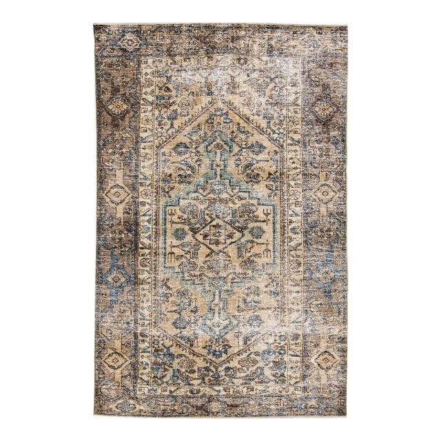 1960s Vintage Persian Distressed Handmade Tribal Beige Wool Rug For Sale
