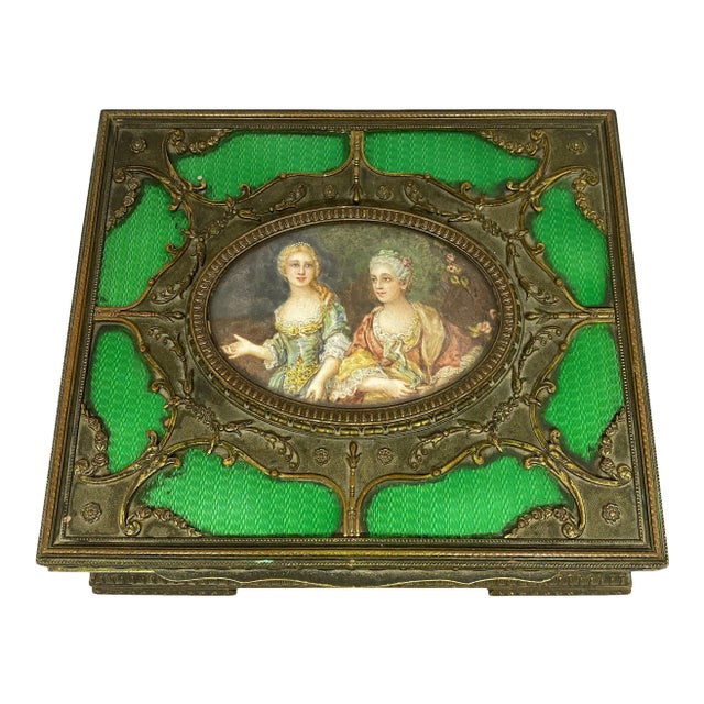 French Bronze & Enamel Jewel Box With Miniature Portrait Painting For Sale