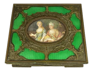 French Bronze & Enamel Jewel Box With Miniature Portrait Painting