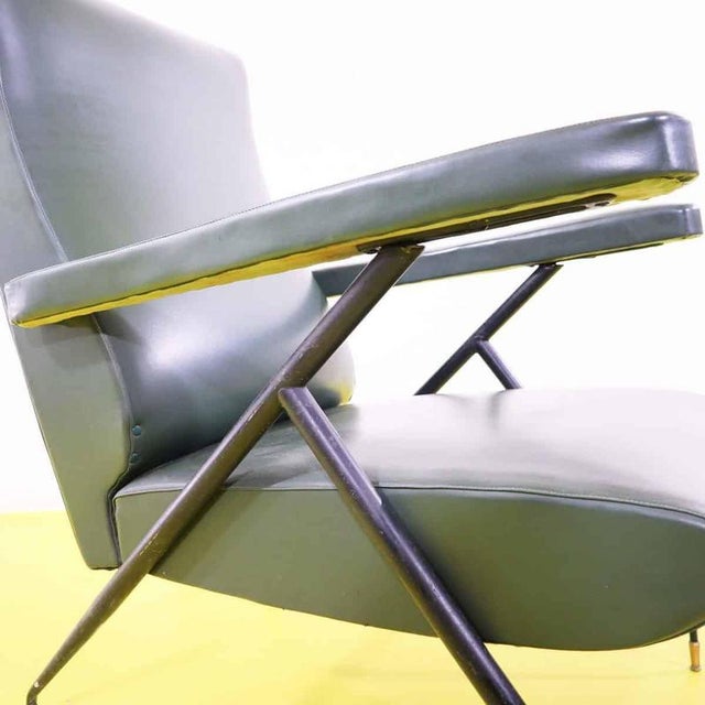 Green Faux Leather Reclining Lounge Chair attributed to Silvio Cavatorta For Sale - Image 4 of 8