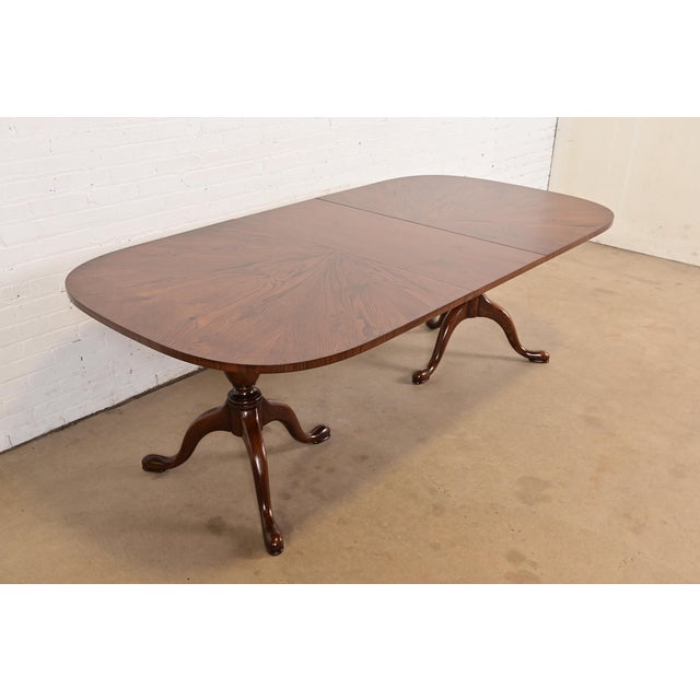John Stuart Georgian Oak Double Pedestal Extension Dining Table, Newly Refinished For Sale - Image 14 of 14