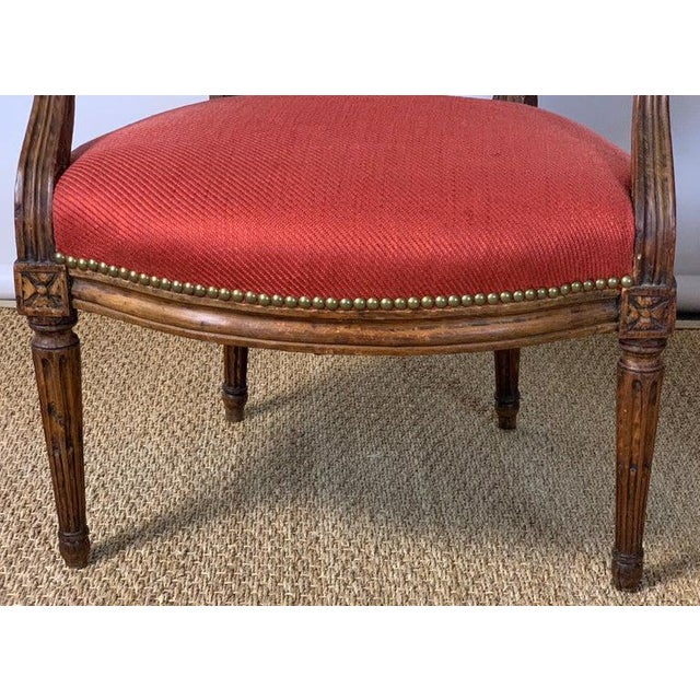 Red French Louis XVI Beechwood Fauteuils - a Pair For Sale - Image 8 of 12
