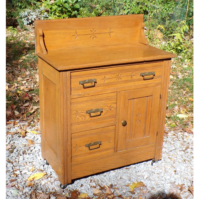Farmhouse Antique Oak Chest Commode Washstand Dry Sink Country Farmhouse Cabinet For Sale - Image 3 of 18