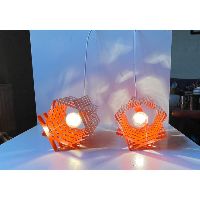 Orange Geometric Octave Pendant Lamps from Niels Esmann & H. C. Jensen, 1960s, Set of 2 For Sale - Image 4 of 11