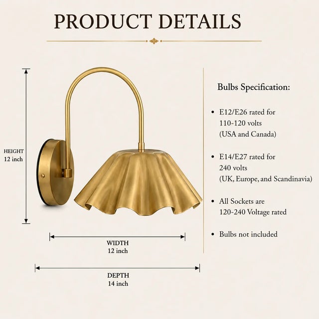 Handcrafted Brass Scalloped Wall Sconce, Fluted Shade Vanity & Bedroom Wall Light For Sale - Image 9 of 10