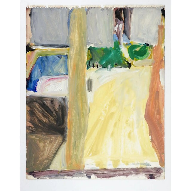 Circa late 20th century gouache on paper abstract painting by Marilyn Lanfear (1930-2020) Texas. Unsigned in yellow, teal...