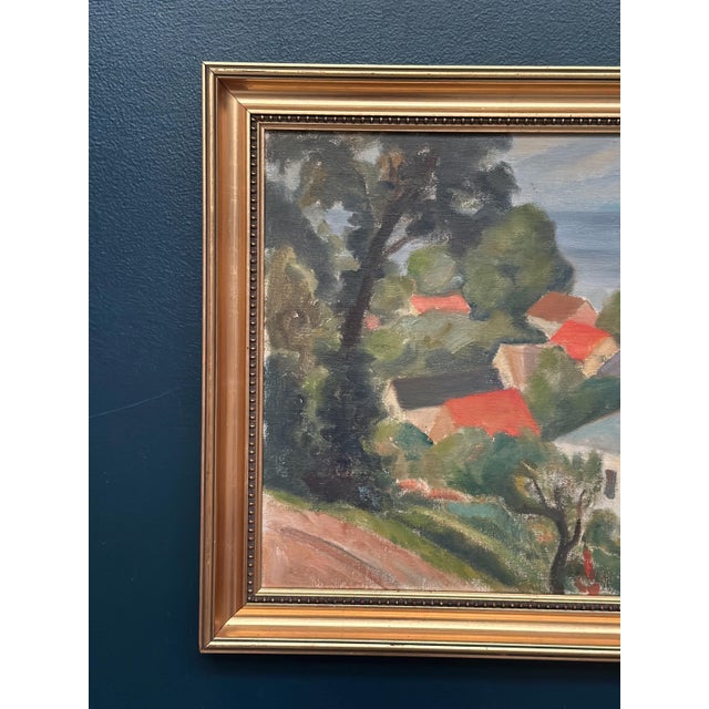 Original Scandinavian Oil on Panel – “Coastal Village” by Bernhard Önstad – Signed – Vintage & Framed – 54 × 44 cm (21.3"...