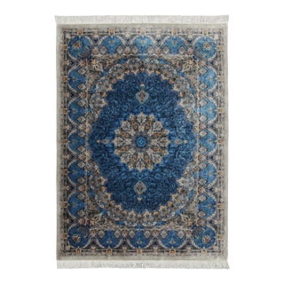 Rug & Kilim’s Modern Persian Style Rug With Intricate Medallion in Ocean Hues For Sale