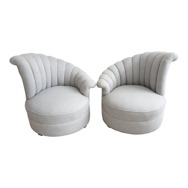 1930s Grosfeld House Club Chairs Art Deco Moderne Scroll-Back Newly Re-Upholstered - a Pair For Sale