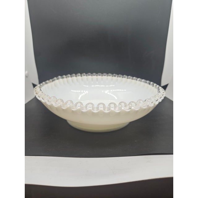 Vintage Fenton "Silver Crest" milk glass ruffled edge bowl.