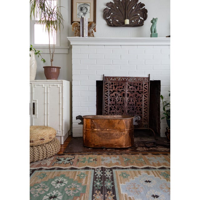 Antique Copper Boiler or Washtub for Planter Beverage Cooler or Firewood Holder For Sale - Image 4 of 17