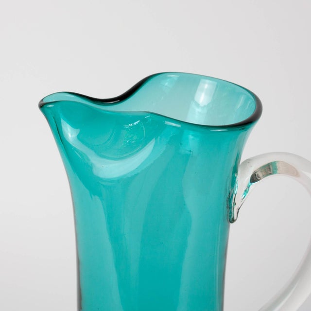 Portuguese Turquoise Glass Jug, 1960s For Sale - Image 10 of 18