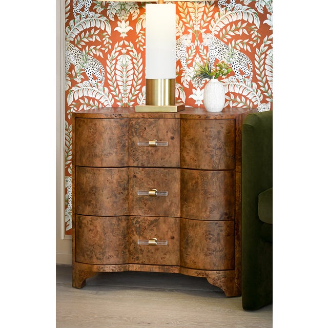 Worlds Away Matthew Izzo Home Calvin Dark Burlwood Three Drawer Side Table With Acrylic Drawer Pulls For Sale - Image 4 of 6