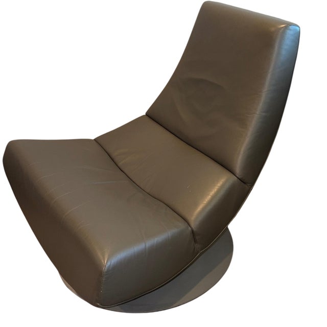 1970s 1970's Italian Leather Swivel Lounge Chair and Ottoman For Sale - Image 5 of 7