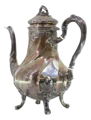 Spiral Silver Kettle with Reliefs, Applications and Claw-Shaped Feet