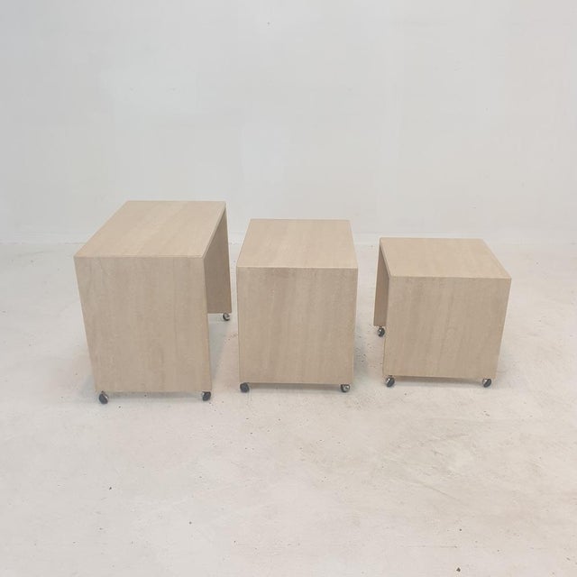 Italian Travertine Nesting Tables, 1980s, Set of 3 For Sale - Image 11 of 17